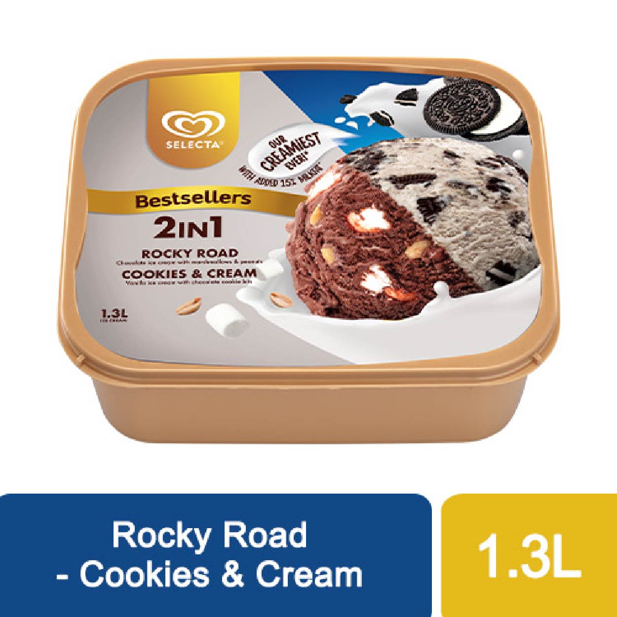 Selecta 2 in 1 Rocky Road Cookies & Cream Ice Cream 1.3L