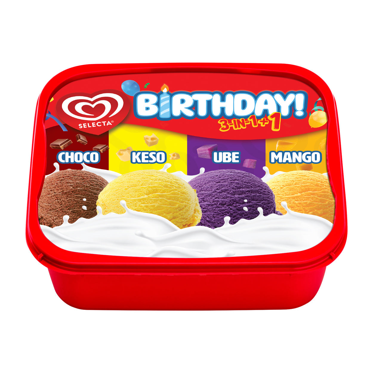 Selecta Birthday 3-in-1+1 Choco Keso Ube Mango Ice Cream 1.25L