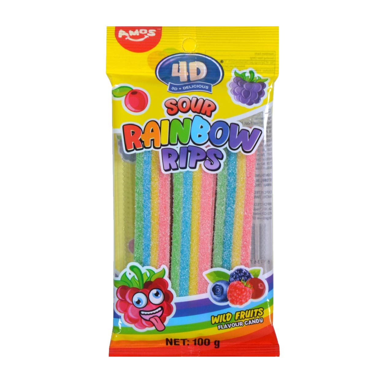 Amos 4D Sour Rainbow Rips Wild Fruits Flavour 100g