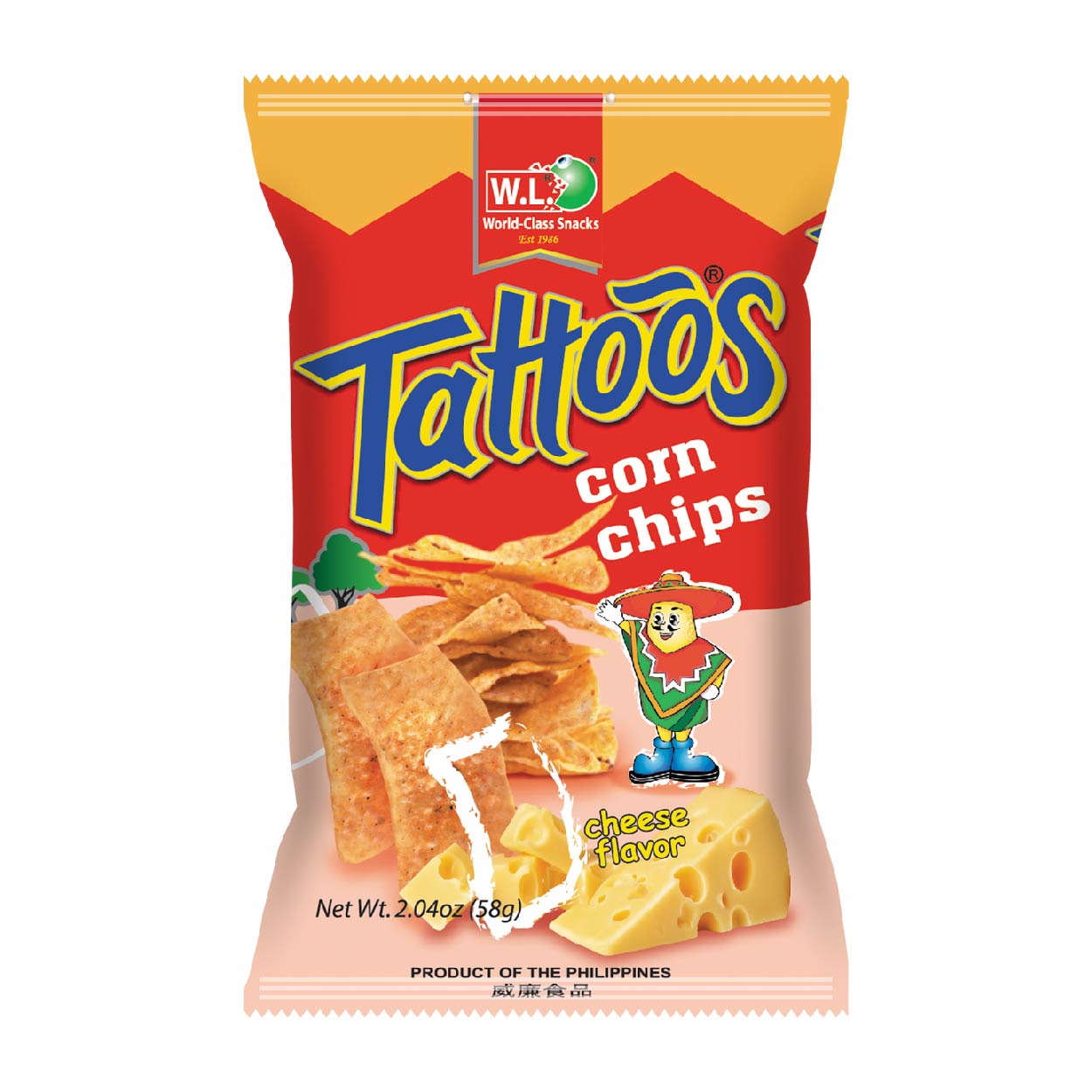 Tattoos Corn Chips Cheese Flavor 58g